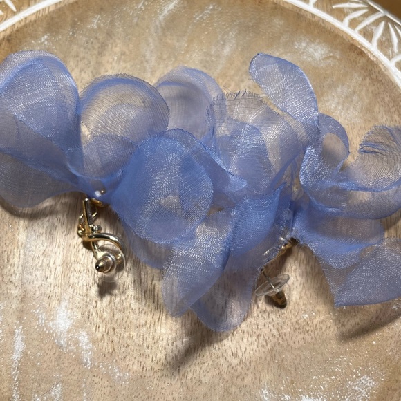 Mesh Blue Flower Statement Earrings - Picture 5 of 8